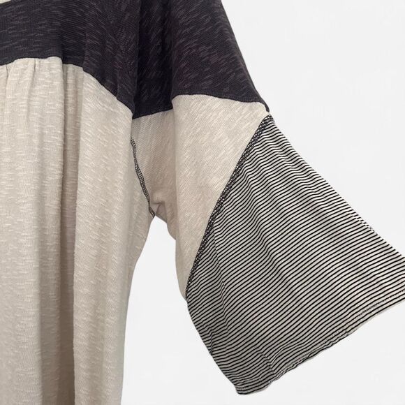 Maurices Navy Cream Striped Patchwork Ruffle Babydoll Tunic Boho Indie 3X - Picture 2 of 5